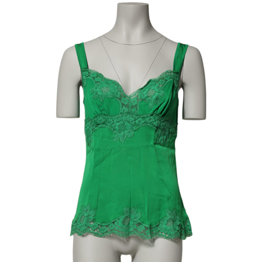 Dolce & Gabbana Green Floral Lace Tank Lingerie Top Underwear