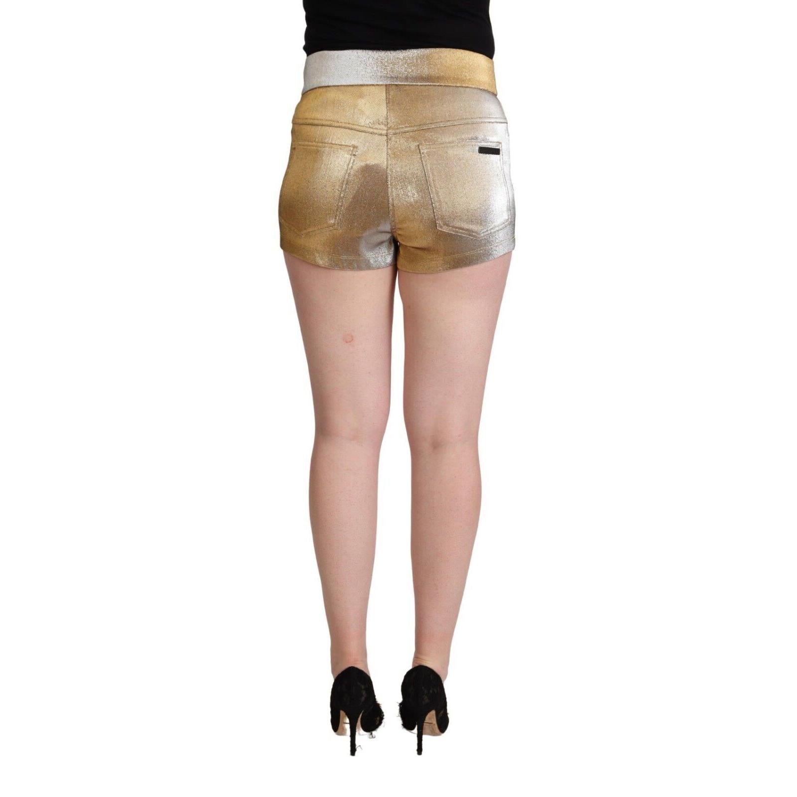Dolce & Gabbana Metallic Gold Cotton Mid Waist Hot Pants Shorts