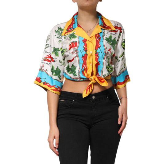 Dolce & Gabbana Multicolor Chili Silk Cropped Blouse Top