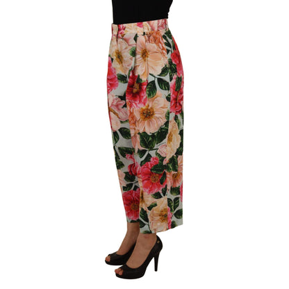 Dolce & Gabbana Multicolor Flora Printed High Waist Cropped Trouser Pants