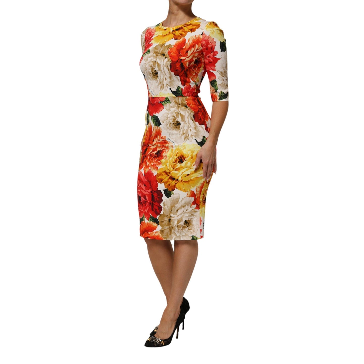 Dolce & Gabbana Multicolor Floral Print Viscose Sheath Dress