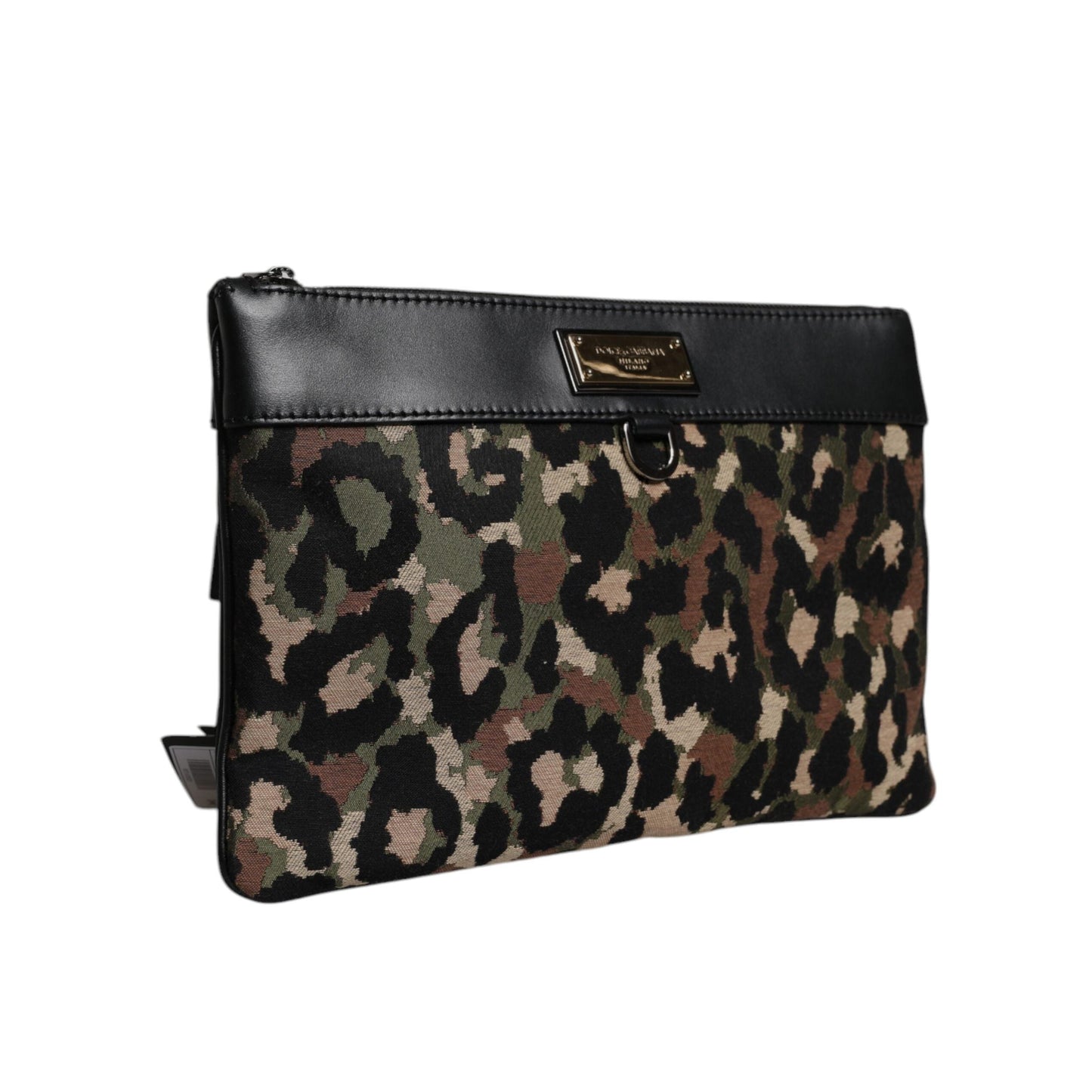 Dolce & Gabbana Multicolor Leopard Print Jacquard Logo Plaque Pouch Bag