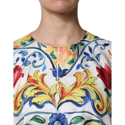 Dolce & Gabbana Multicolor Majolica Kaftan Short Sleeves Maxi Dress