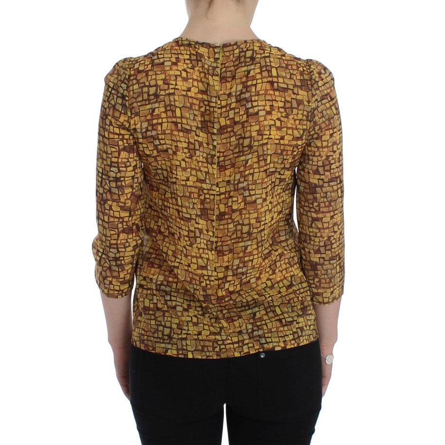 Dolce & Gabbana Multicolor Mosaic Print Silk Blouse T-shirt