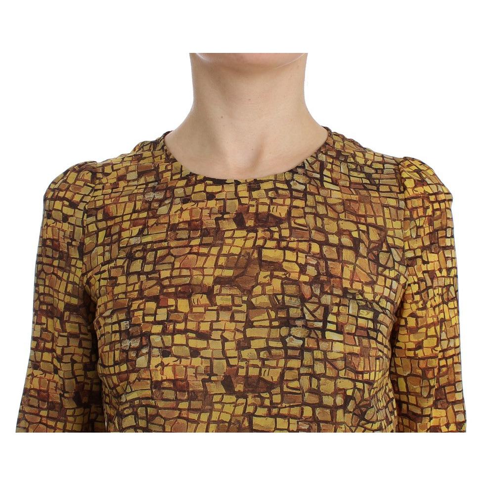 Dolce & Gabbana Multicolor Mosaic Print Silk Blouse T-shirt