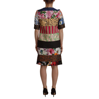 Dolce & Gabbana Multicolor Pachwork Floral Sheath Jaquard Mini Gown Dress