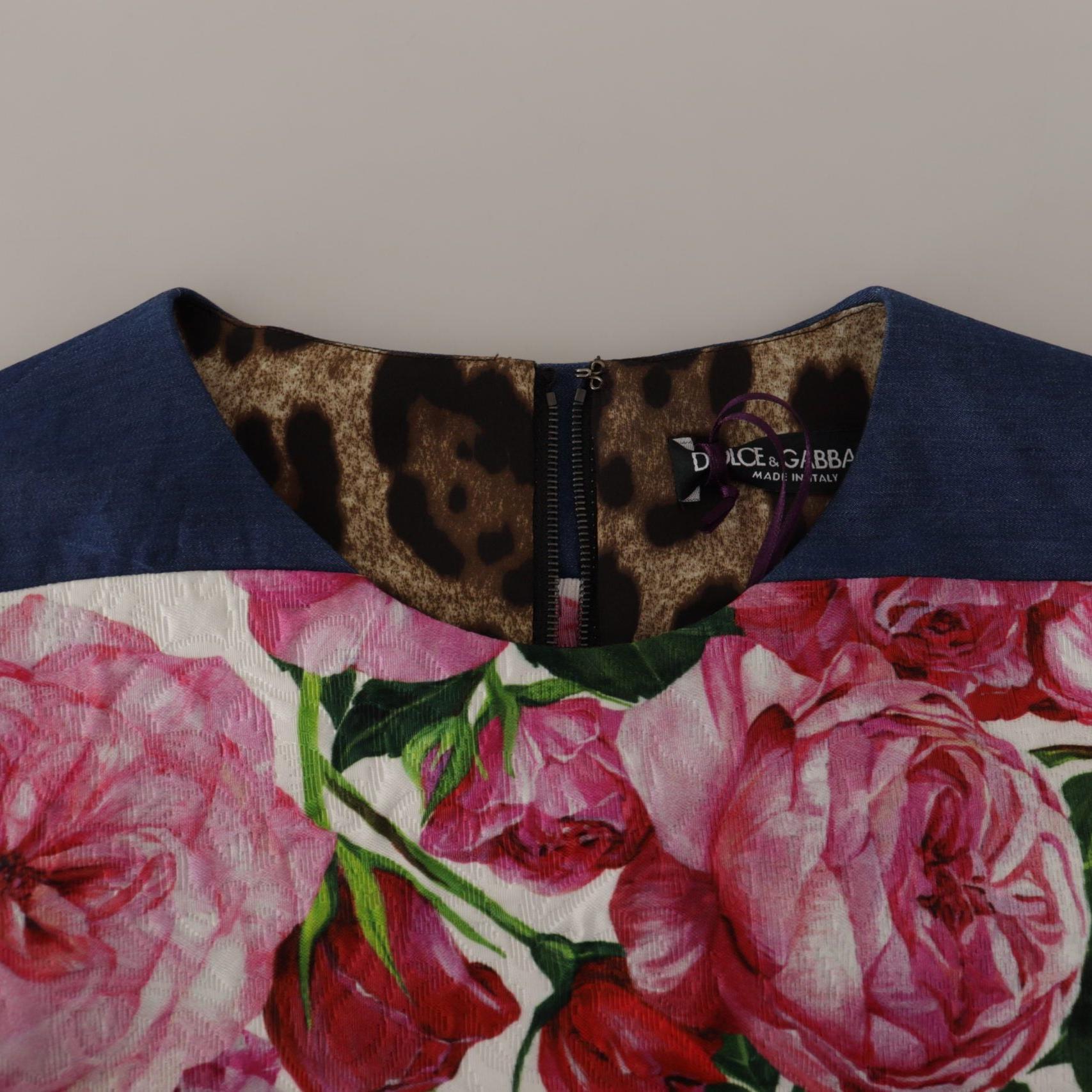 Dolce & Gabbana Multicolor Pachwork Floral Sheath Jaquard Mini Gown Dress