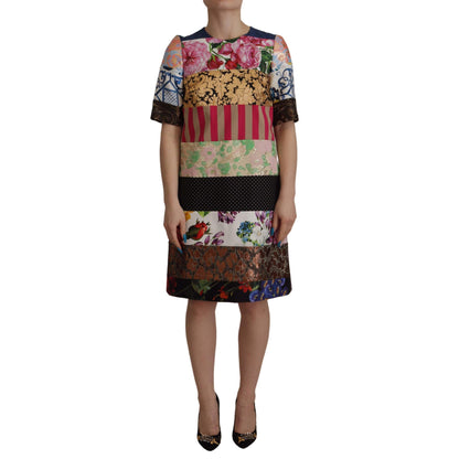 Dolce & Gabbana Multicolor Pachwork Floral Sheath Jaquard Mini Gown Dress