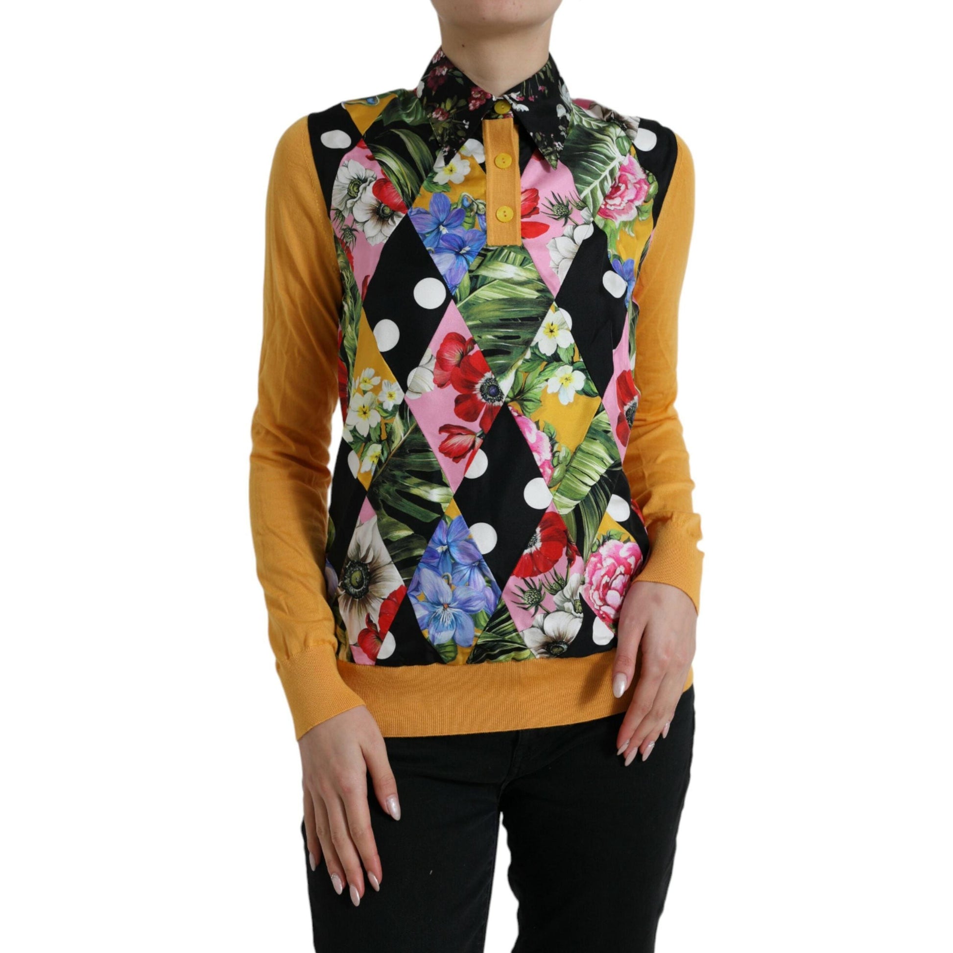 Dolce & Gabbana Multicolor Patchwork Cashmere Henley Sweater