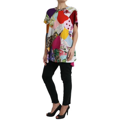 Dolce & Gabbana Multicolor Patchwork Cotton Silk Blouse Top