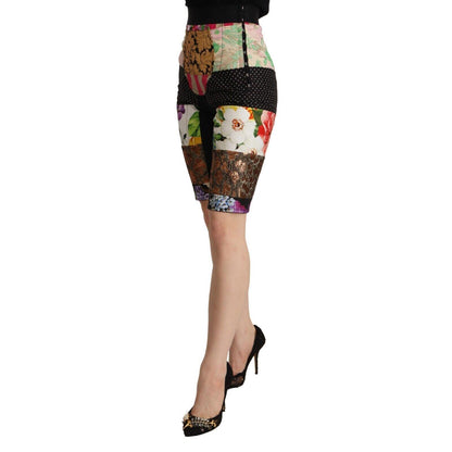 Dolce & Gabbana Multicolor Patchwork High Waist Cropped Pants