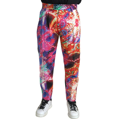 Dolce & Gabbana Multicolor Printed Linen Men Trouser Pants