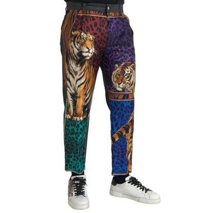 Dolce & Gabbana Multicolor Tiger Leopard Cotton Loose Tapered Pants