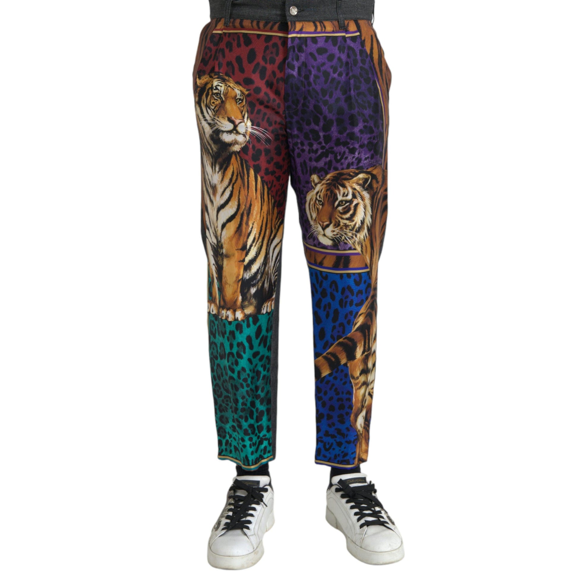Dolce & Gabbana Multicolor Tiger Leopard Cotton Loose Tapered Pants
