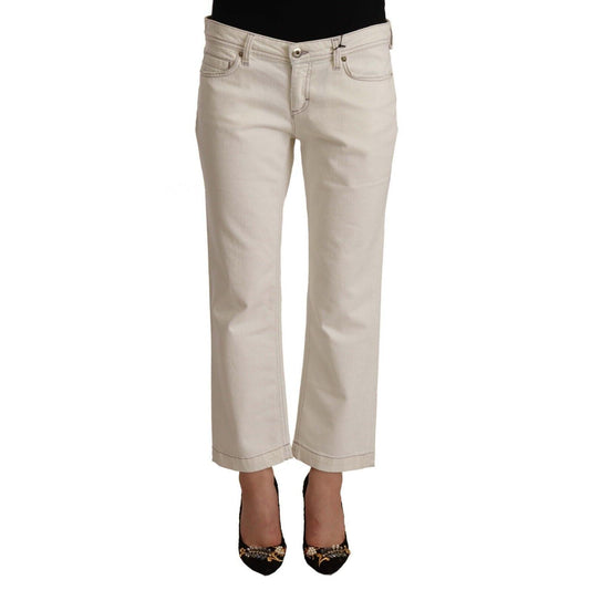 Dolce & Gabbana Off White Cotton Flared Cropped Denim Jeans
