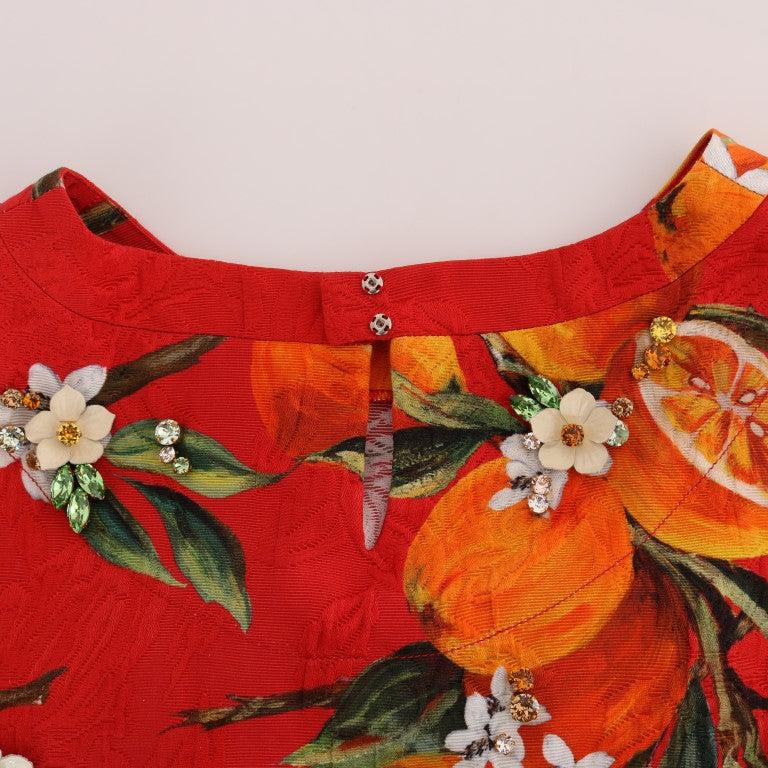 Dolce & Gabbana Orange Print Crystal-Embellished Blouse