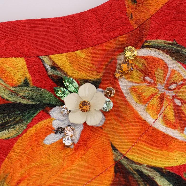 Dolce & Gabbana Orange Print Crystal-Embellished Blouse