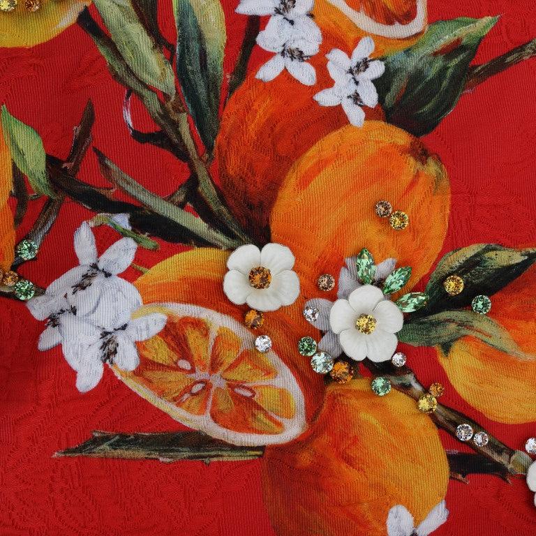 Dolce & Gabbana Orange Print Crystal-Embellished Blouse