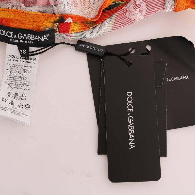 Dolce & Gabbana Orange Print Crystal-Embellished Blouse