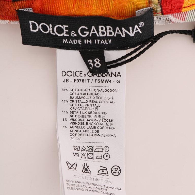 Dolce & Gabbana Orange Print Crystal-Embellished Blouse