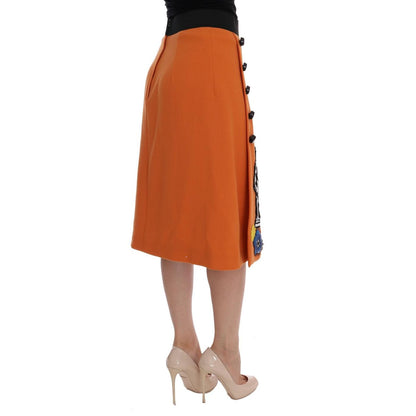 Dolce & Gabbana Orange Wool Crystal Sequin Appliques Skirt