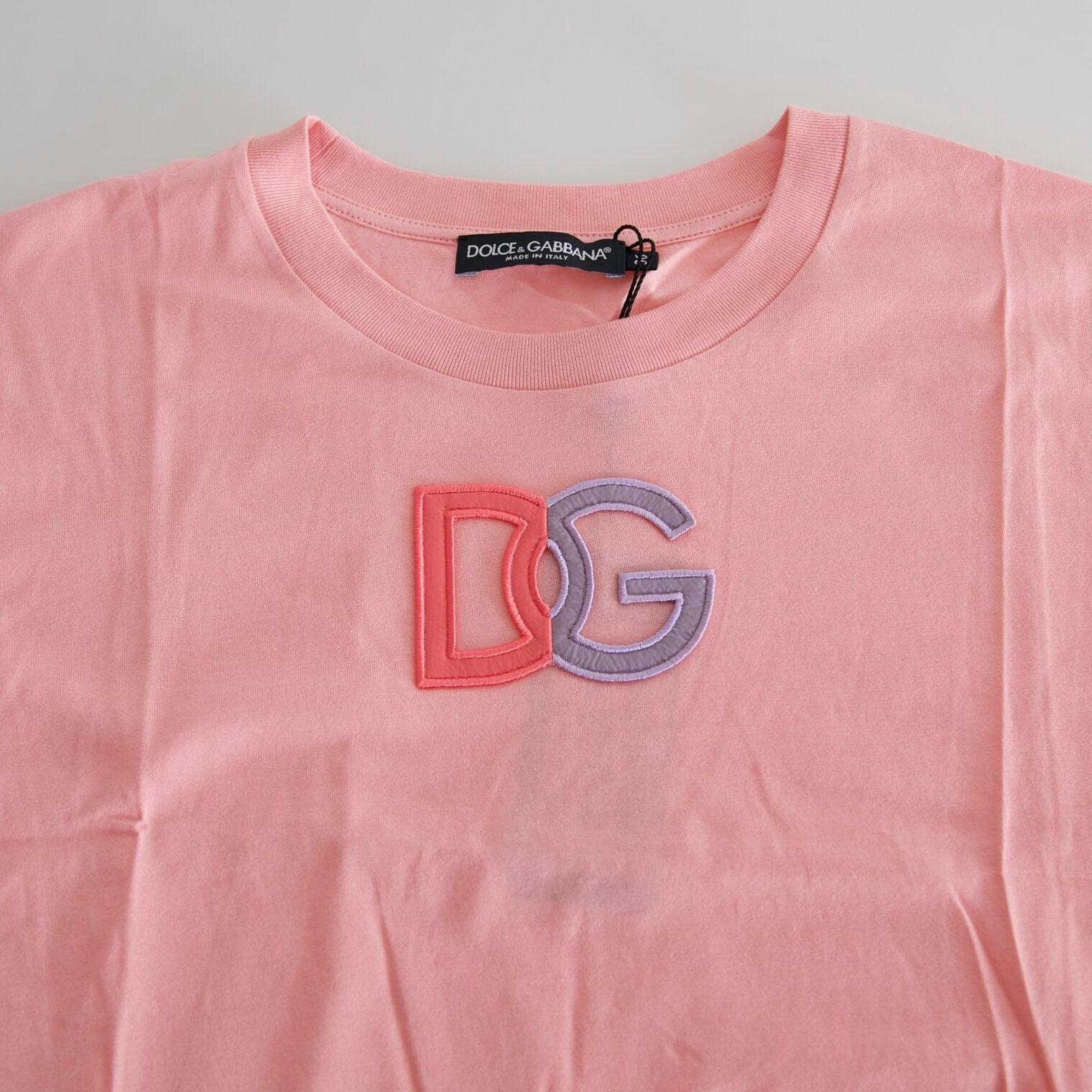 Dolce & Gabbana Pink Cotton DG Logo Crew Neck Tank T-shirt