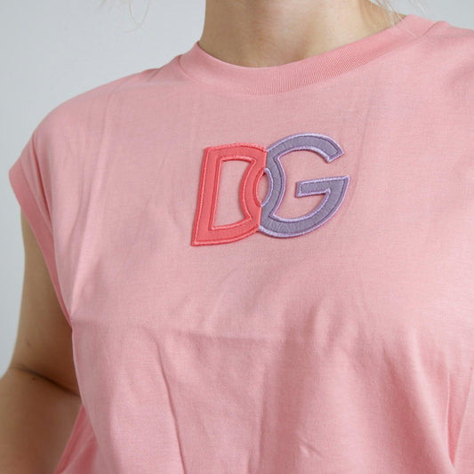 Dolce & Gabbana Pink Cotton DG Logo Crew Neck Tank T-shirt