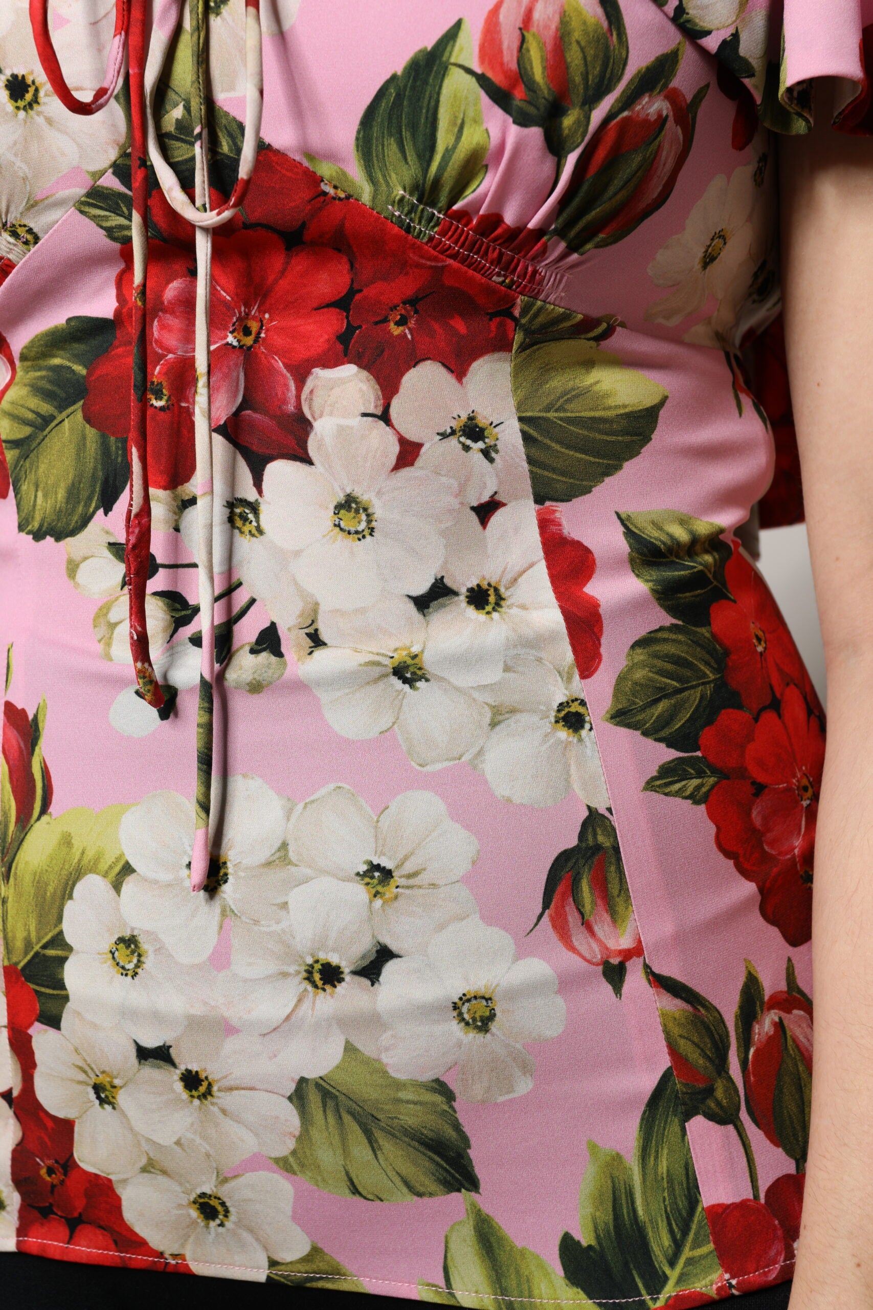 Dolce & Gabbana Pink Floral Silk Short Sleeves Blouse Top