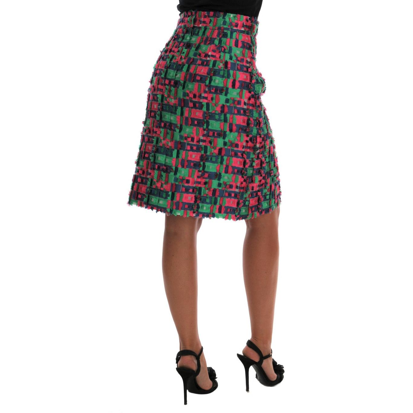Dolce & Gabbana Pink Green Jacquard Pencil Skirt