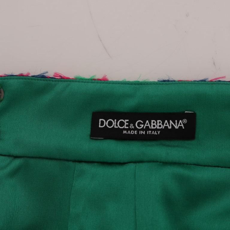 Dolce & Gabbana Pink Green Jacquard Pencil Skirt