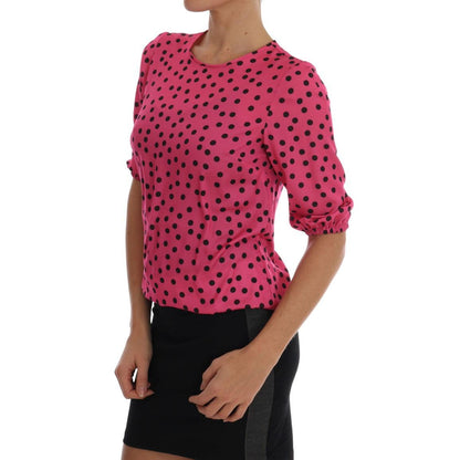 Dolce & Gabbana Pink Polka Dotted Silk Blouse