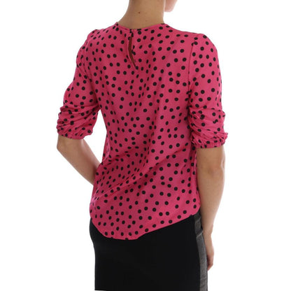 Dolce & Gabbana Pink Polka Dotted Silk Blouse