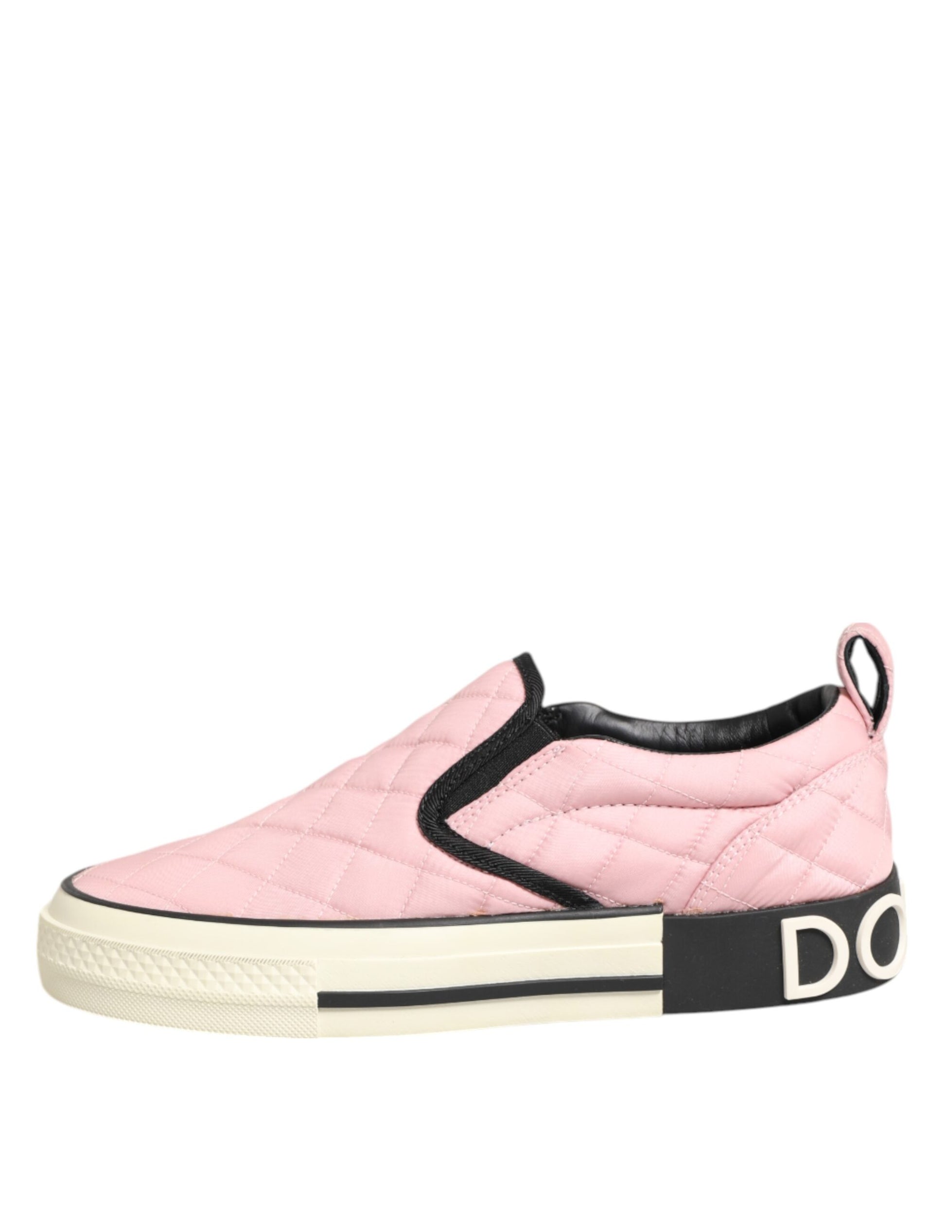 Dolce & Gabbana Pink Quilted Nylon Slip-On Sneakers Shoes