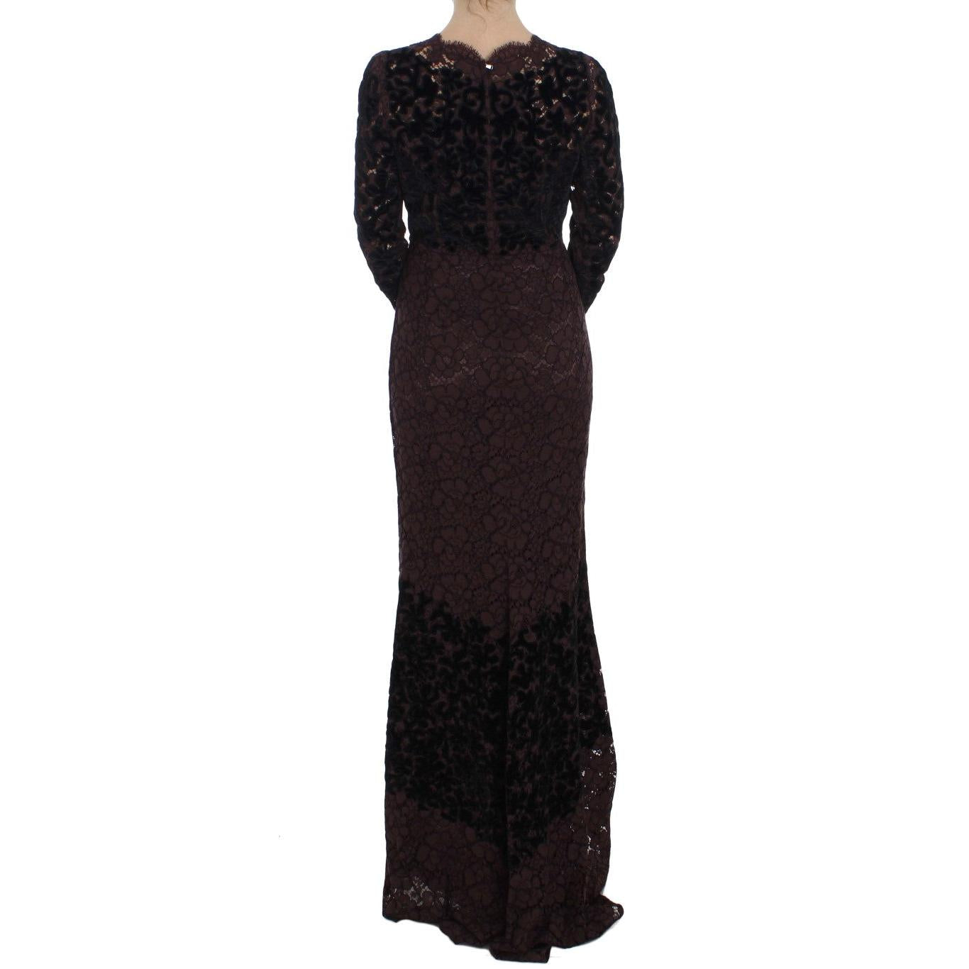 Dolce & Gabbana Purple Floral Lace Ricamo Maxi Dress