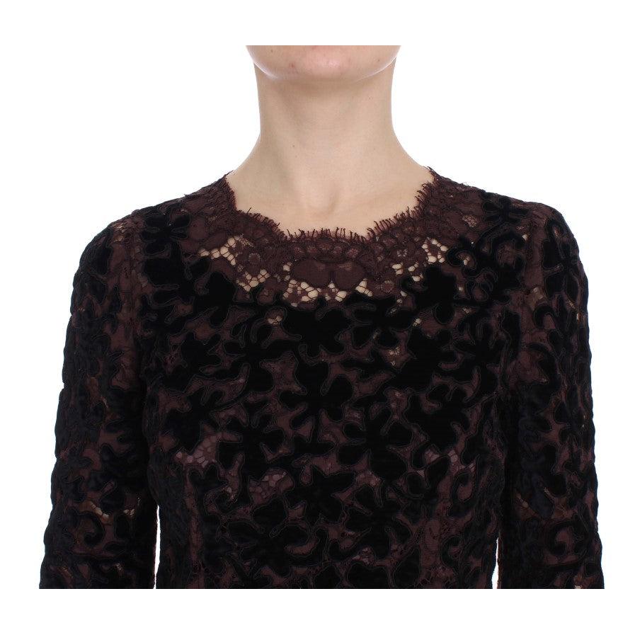 Dolce & Gabbana Purple Floral Lace Ricamo Maxi Dress