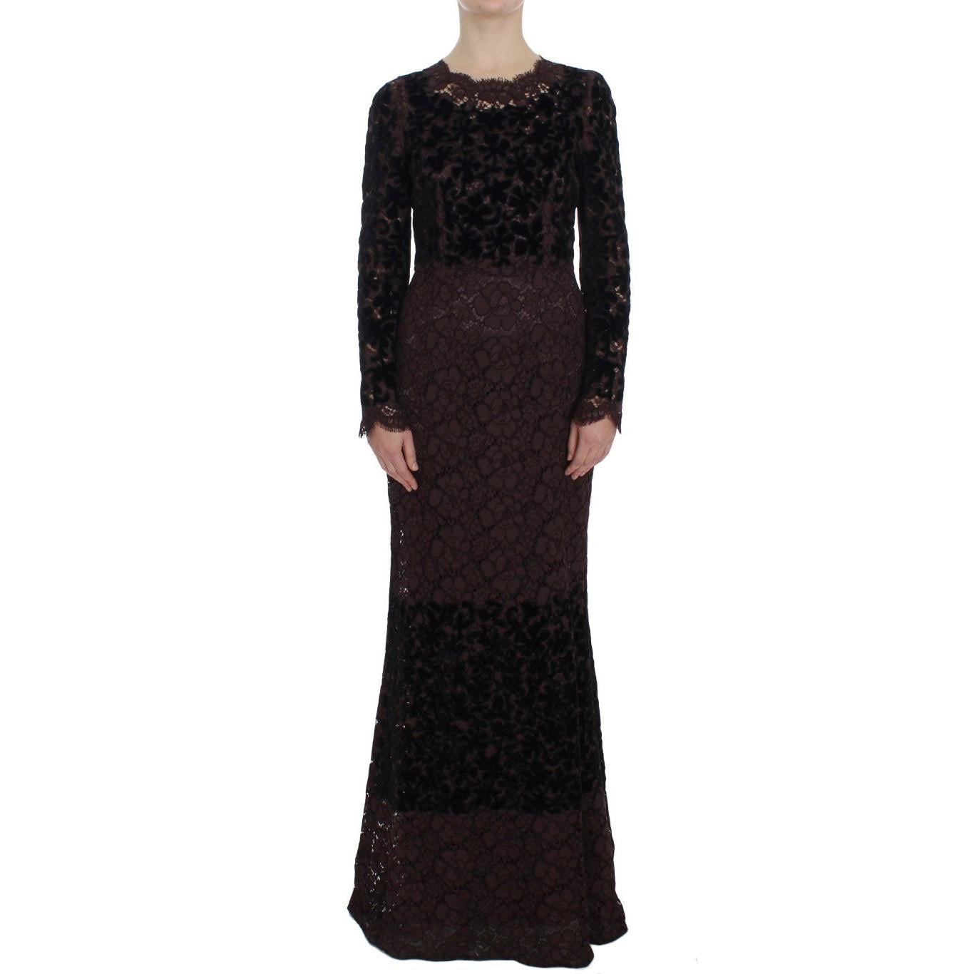 Dolce & Gabbana Purple Floral Lace Ricamo Maxi Dress