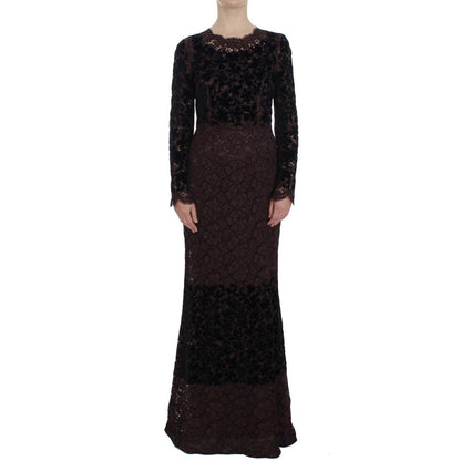 Dolce & Gabbana Purple Floral Lace Ricamo Maxi Dress