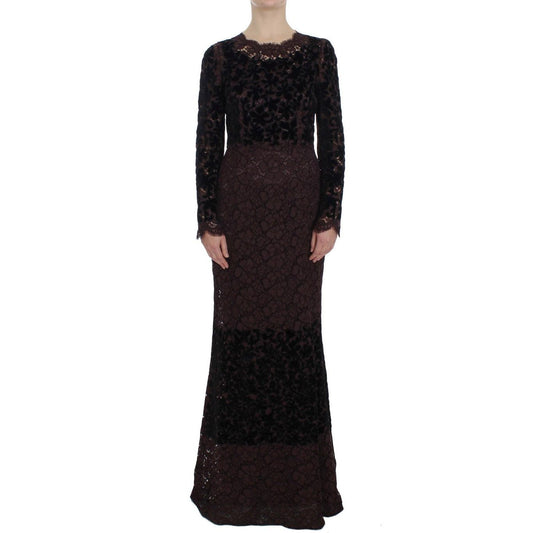 Dolce & Gabbana Purple Floral Lace Ricamo Maxi Dress