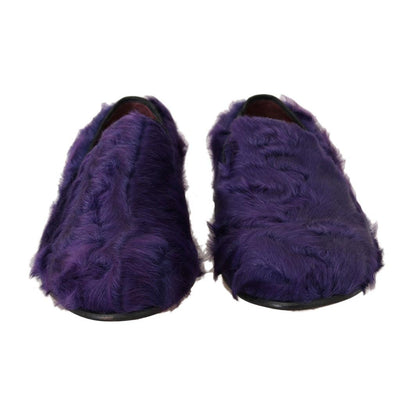 Dolce & Gabbana Purple Sheep Fur Leather Loafers