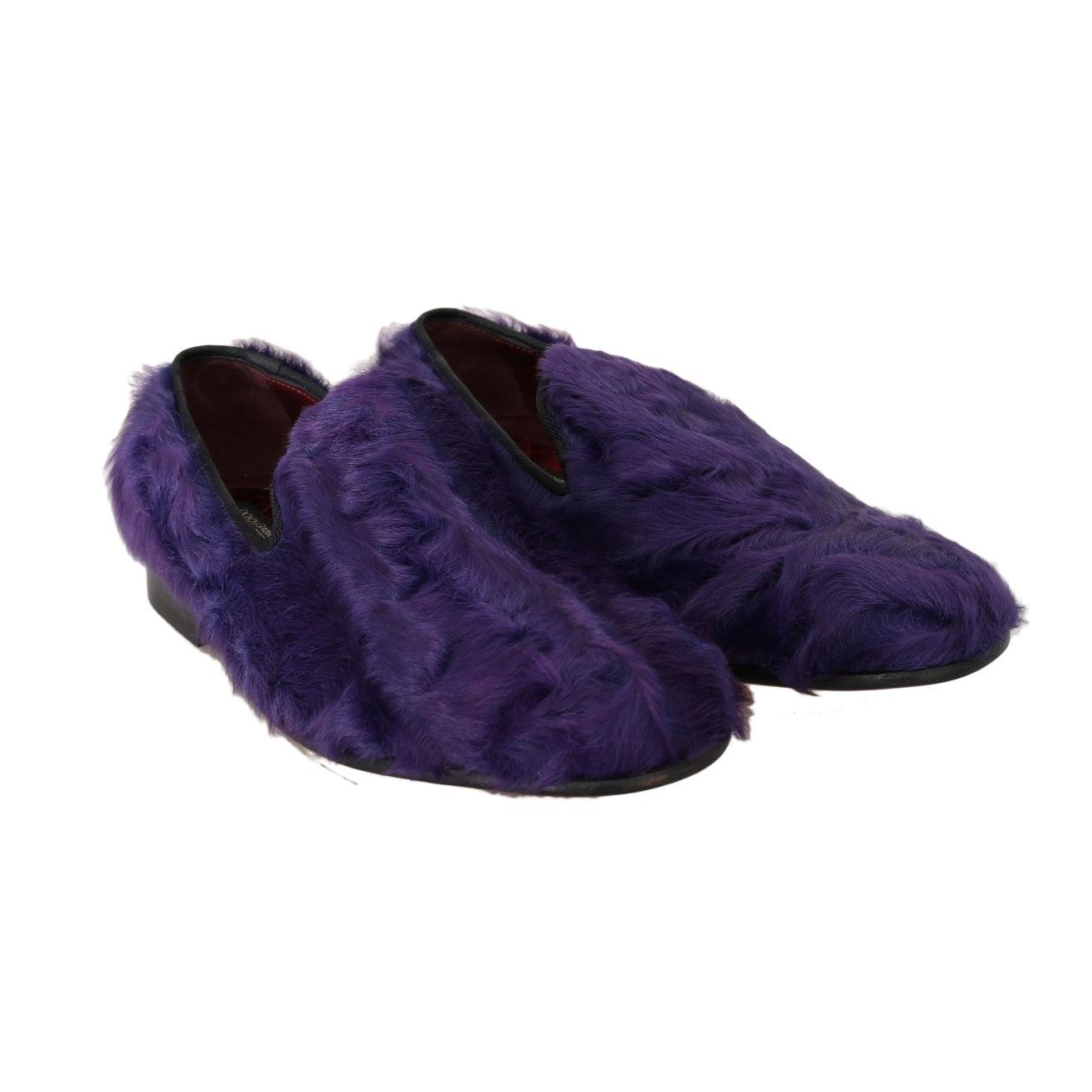Dolce & Gabbana Purple Sheep Fur Leather Loafers