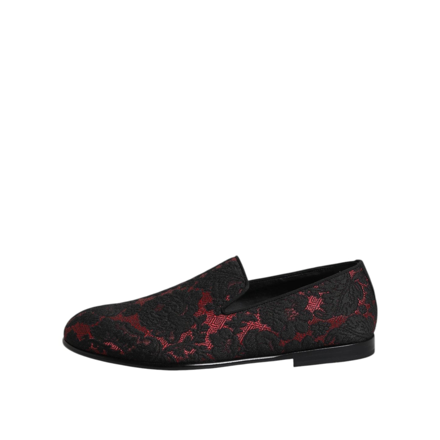 Dolce & Gabbana Red Black Jacquard Slip On Loafers Shoes