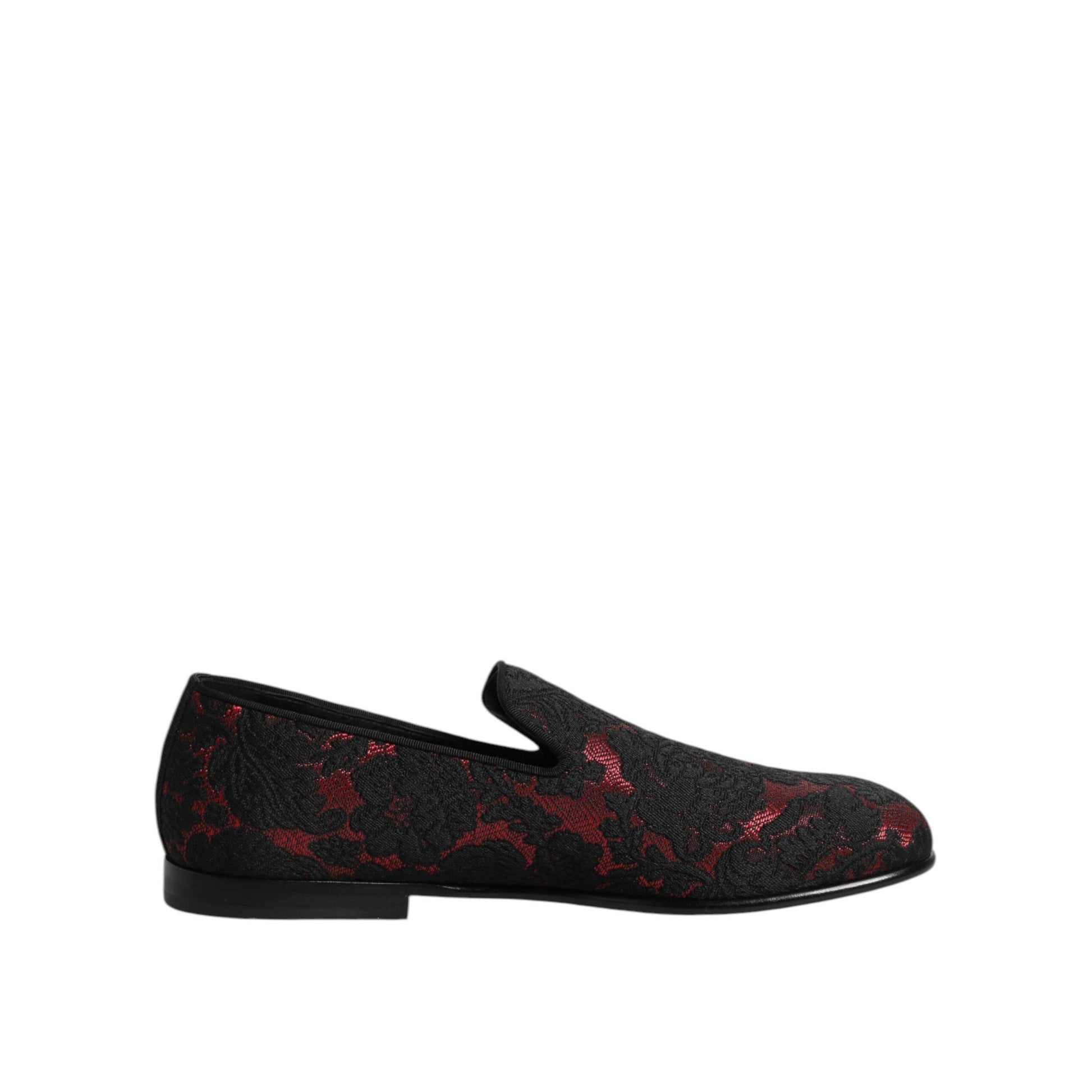 Dolce & Gabbana Red Black Jacquard Slip On Loafers Shoes