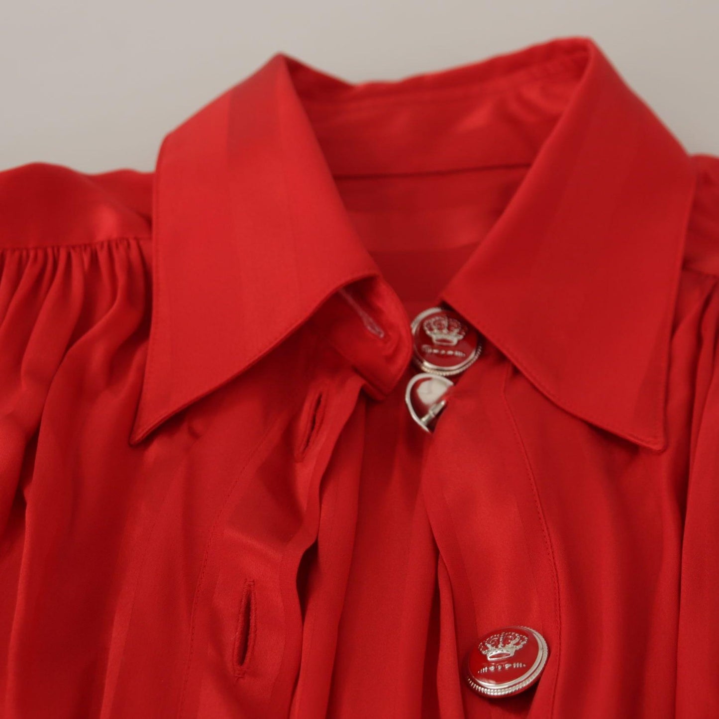 Dolce & Gabbana Red Button Down Belted Midi Satin Silk Dress