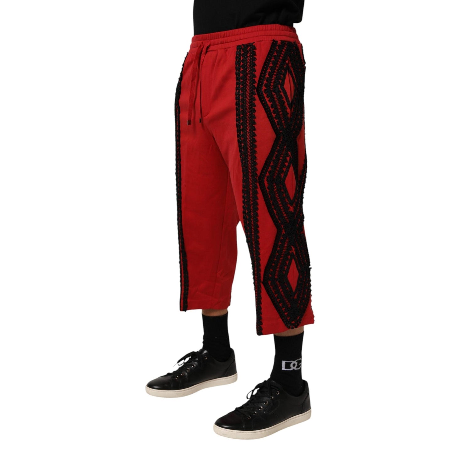 Dolce & Gabbana Red Embroidered Casual Cropped Trouser Pants