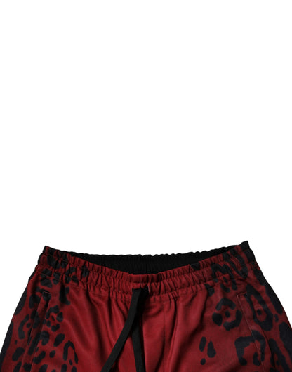 Dolce & Gabbana Red Leopard Print Polyester Men Jogger Pants