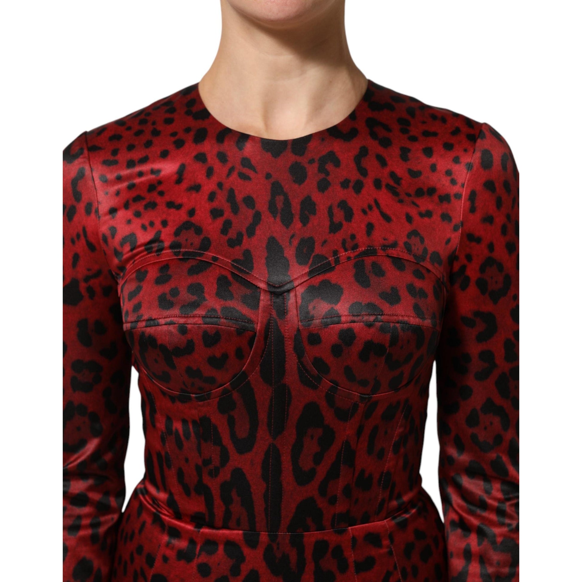 Dolce & Gabbana Red Leopard Sheath Long Sleeves Dress
