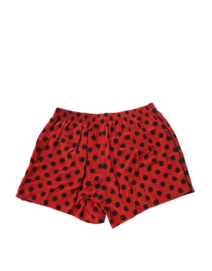 Dolce & Gabbana Red Silk Polka Dot Beachwear Shorts Swimwear