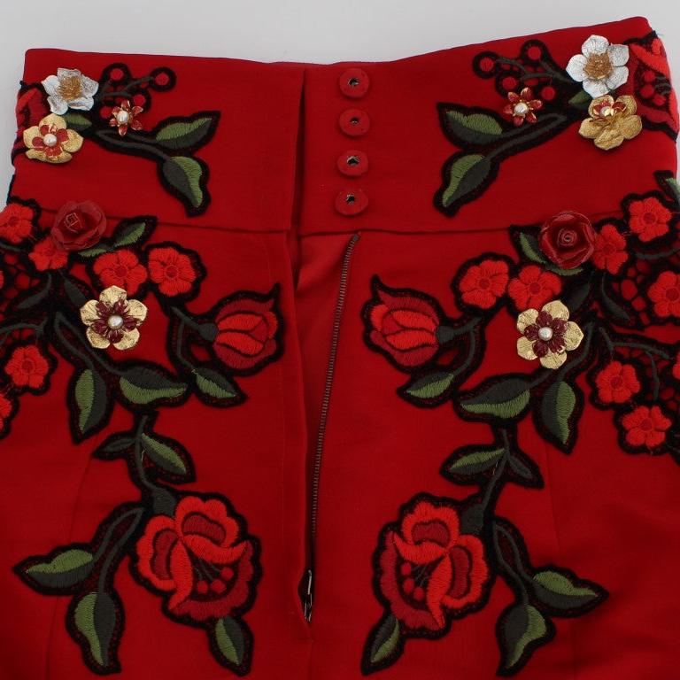 Dolce & Gabbana Red Silk Roses Sicily Shorts