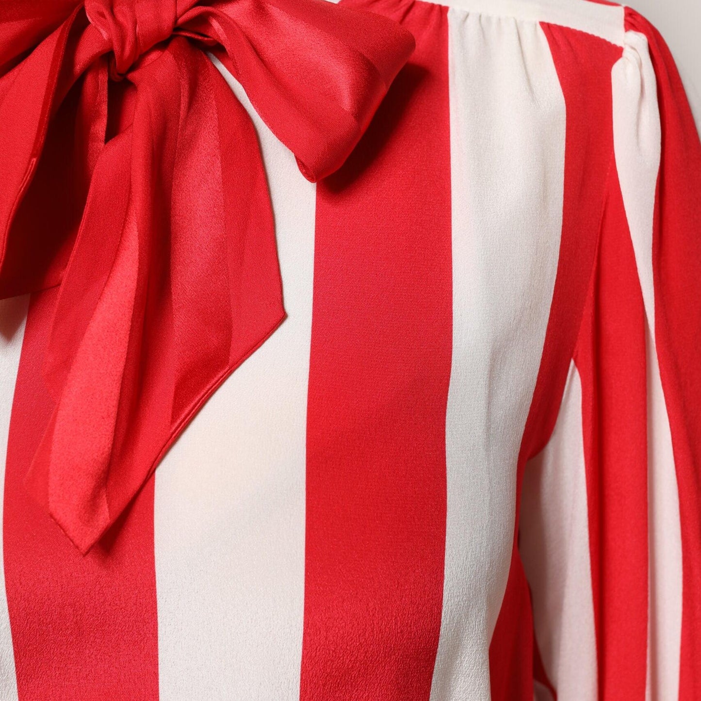 Dolce & Gabbana Red White Stripes Ascot Collar Blouse Top