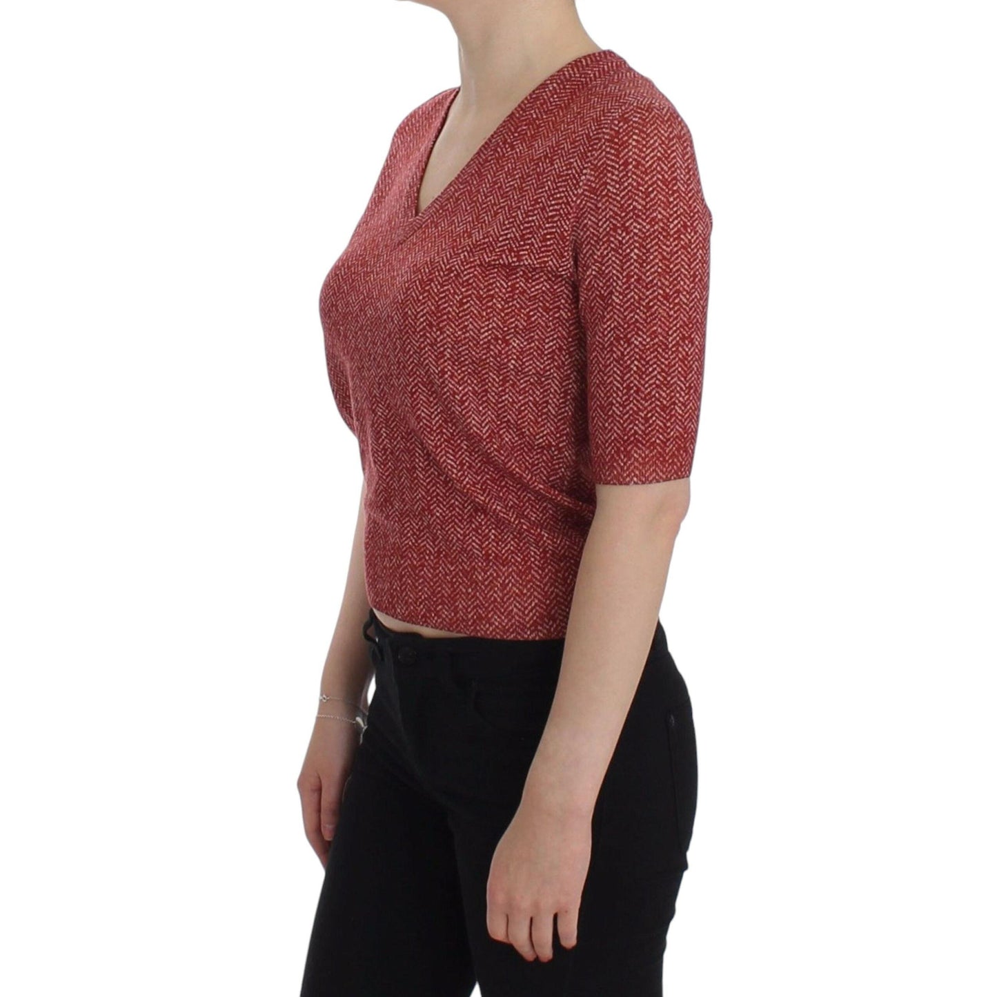 Dolce & Gabbana Red Wool Tweed Short Sleeve Sweater Pullover